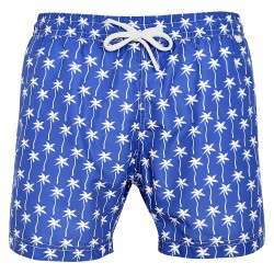 Short da bagno uomo blu stampa palme bianche