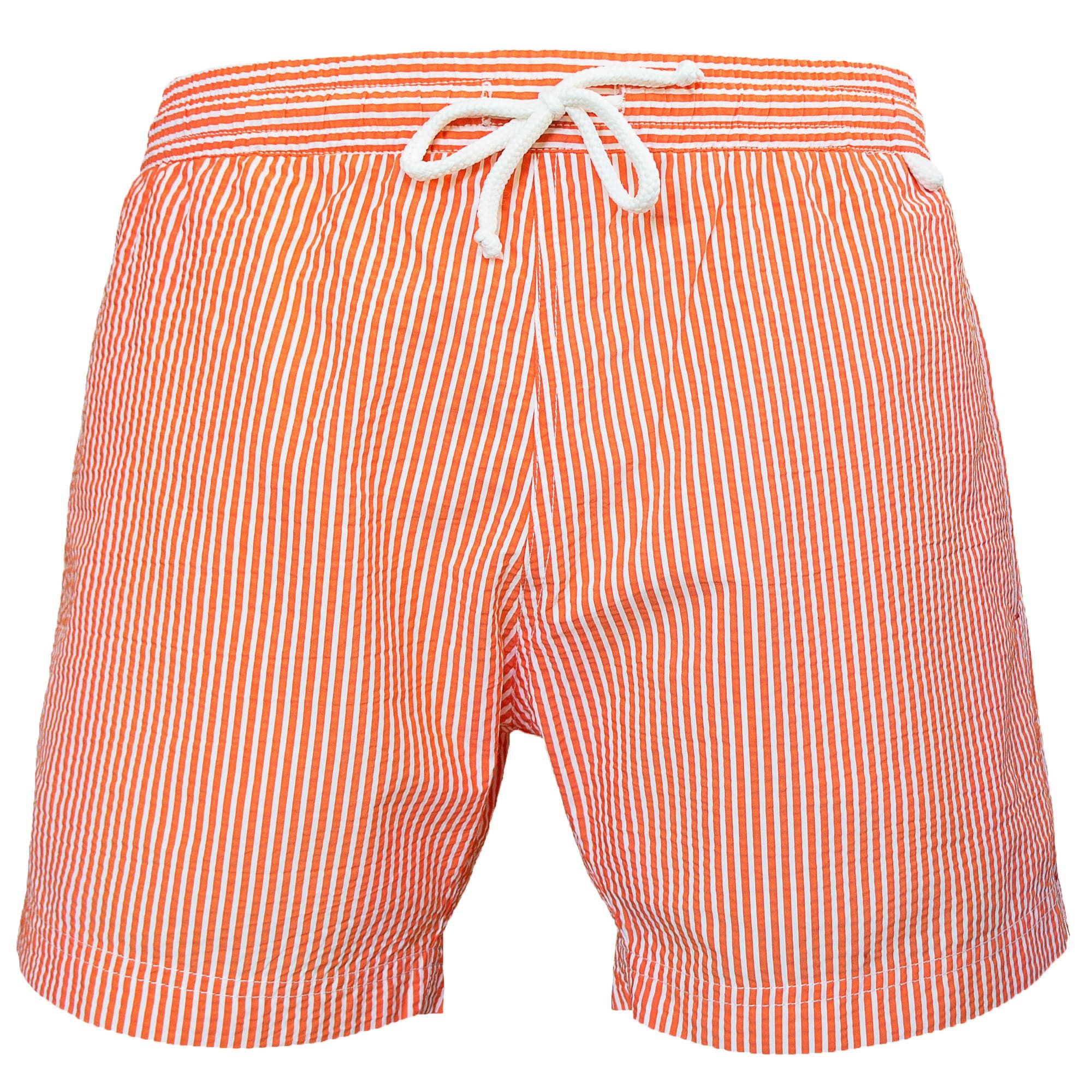 Montauk - Classique stripes | Mens swimming board short swimwear blue, red,  orange and white